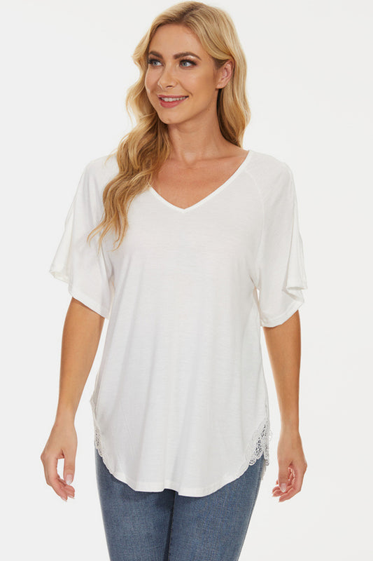 Cutout V-Neck Short Sleeve T-Shirt-Jewearrings