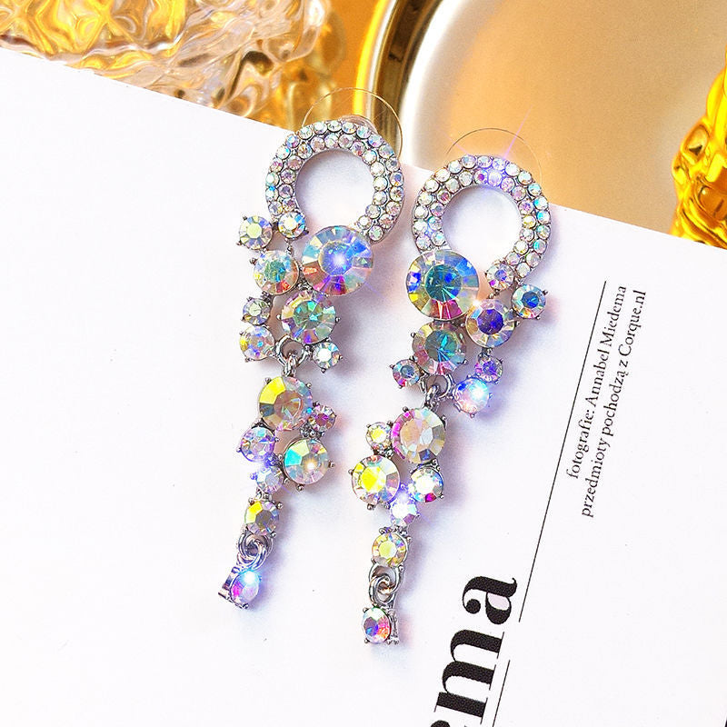 Generous Rhinestone C-shaped Semicircle Premium Sense Stud Earrings-Jewearrings