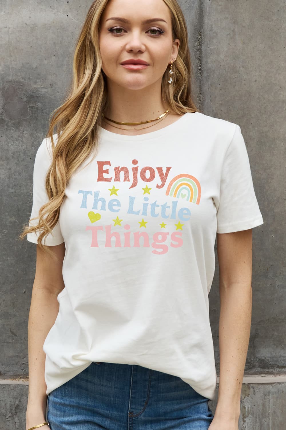 Simply Love Full Size ENJOY THE LITTLE THINGS Graphic Cotton Tee-Jewearrings