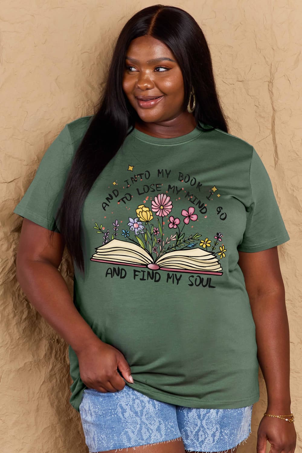 Simply Love Full Size Book & Flower Graphic Cotton Tee-Jewearrings