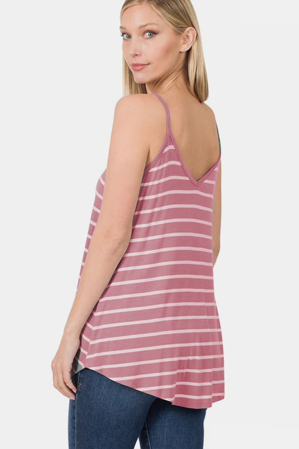 Zenana Striped Curved Hem Cami-Jewearrings