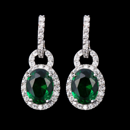 New Luxury Women's Emerald Zircon Stud Earrings With Diamonds-Jewearrings