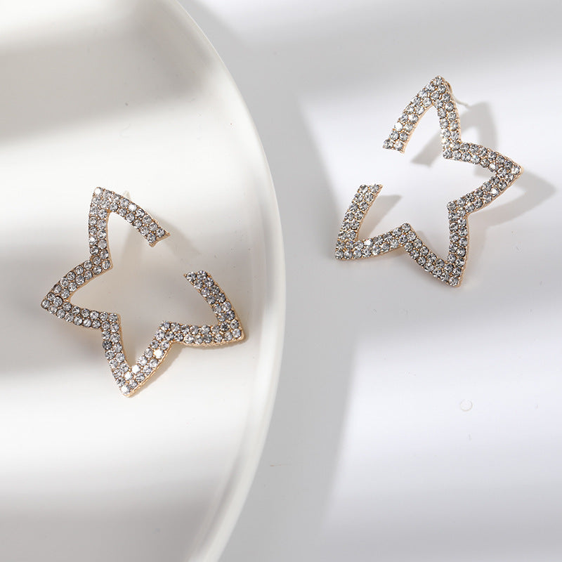 Temperament Net Red Diamond Personalized Five-pointed Star Stud Earrings-Jewearrings