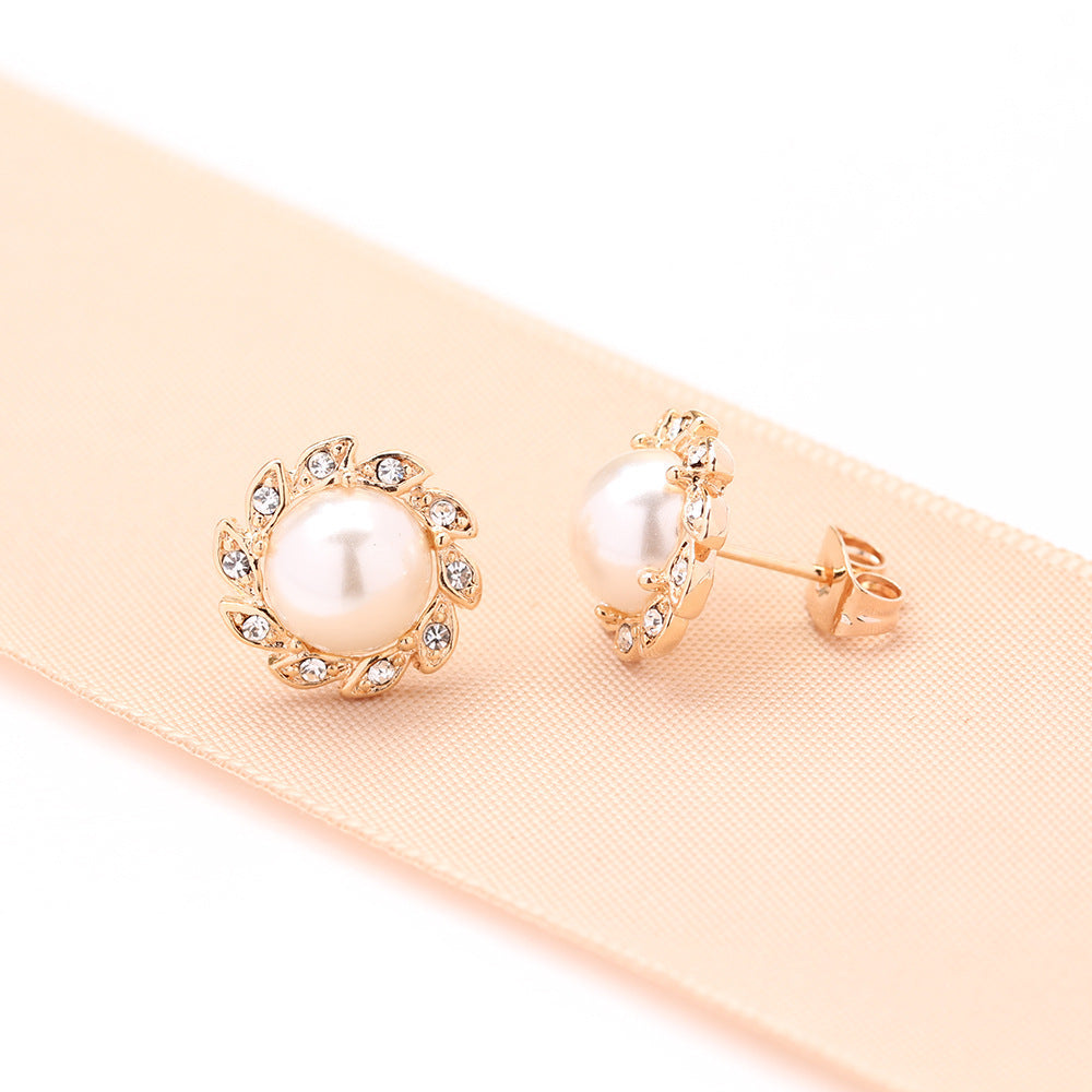 Simple Refined Rhinestone Artificial Pearl Earrings-Jewearrings