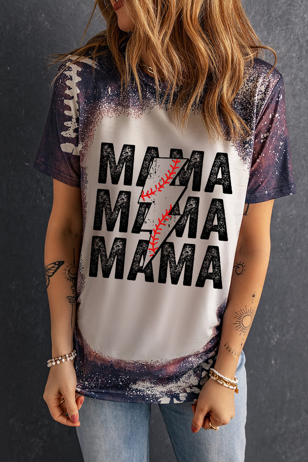 Printed MAMA Graphic Round Neck Tee-Jewearrings