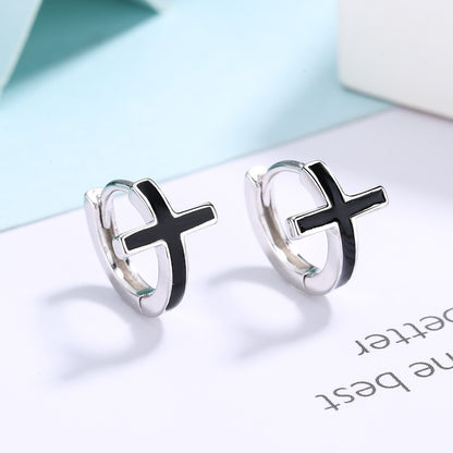 S925 Sterling Silver Cross Earrings female men Earrings-Jewearrings