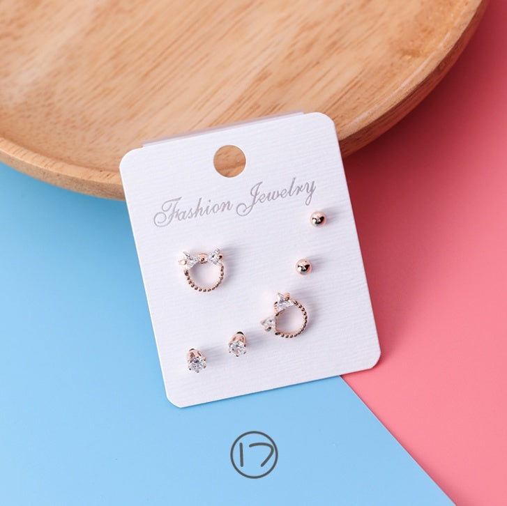 Japan and South Korea mini series set bow earrings 6 sets of stars flowers shine zircon earrings small ear bone nails-Jewearrings