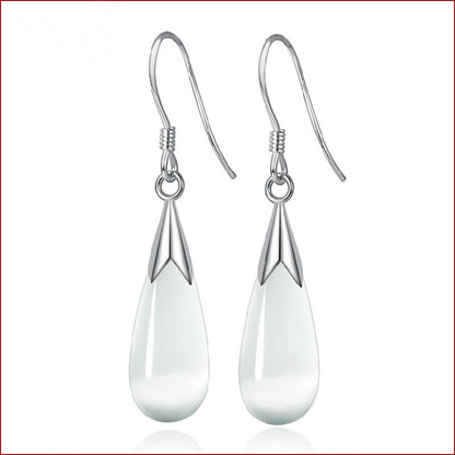 Fashion Female Opal Drop Silver Earrings-Jewearrings