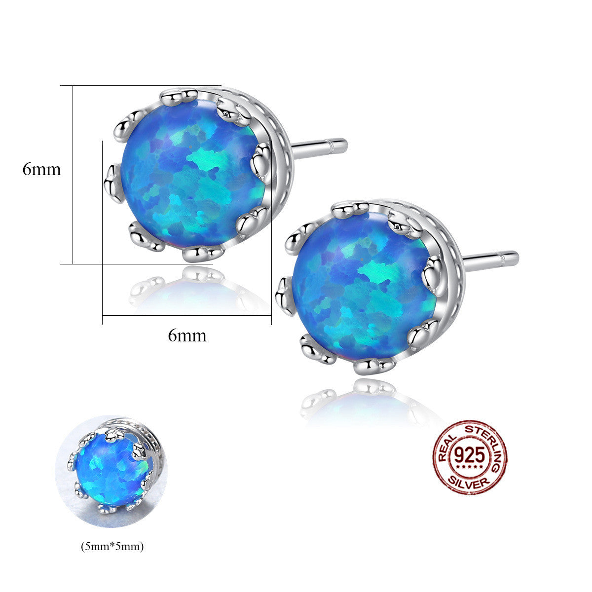 Round Opal Sterling Silver Stud Earrings-Jewearrings