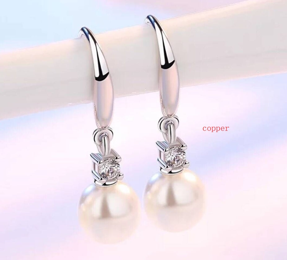 Zircon Pearl Silver Earrings-Jewearrings