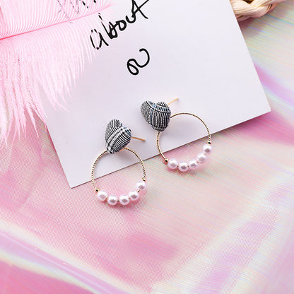 Wild Houndstooth Love Ear Studs Temperament Sweet Pearl Ring Geometric Earrings-Jewearrings