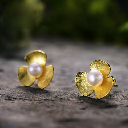 Pearl shamrock clover earrings-Jewearrings