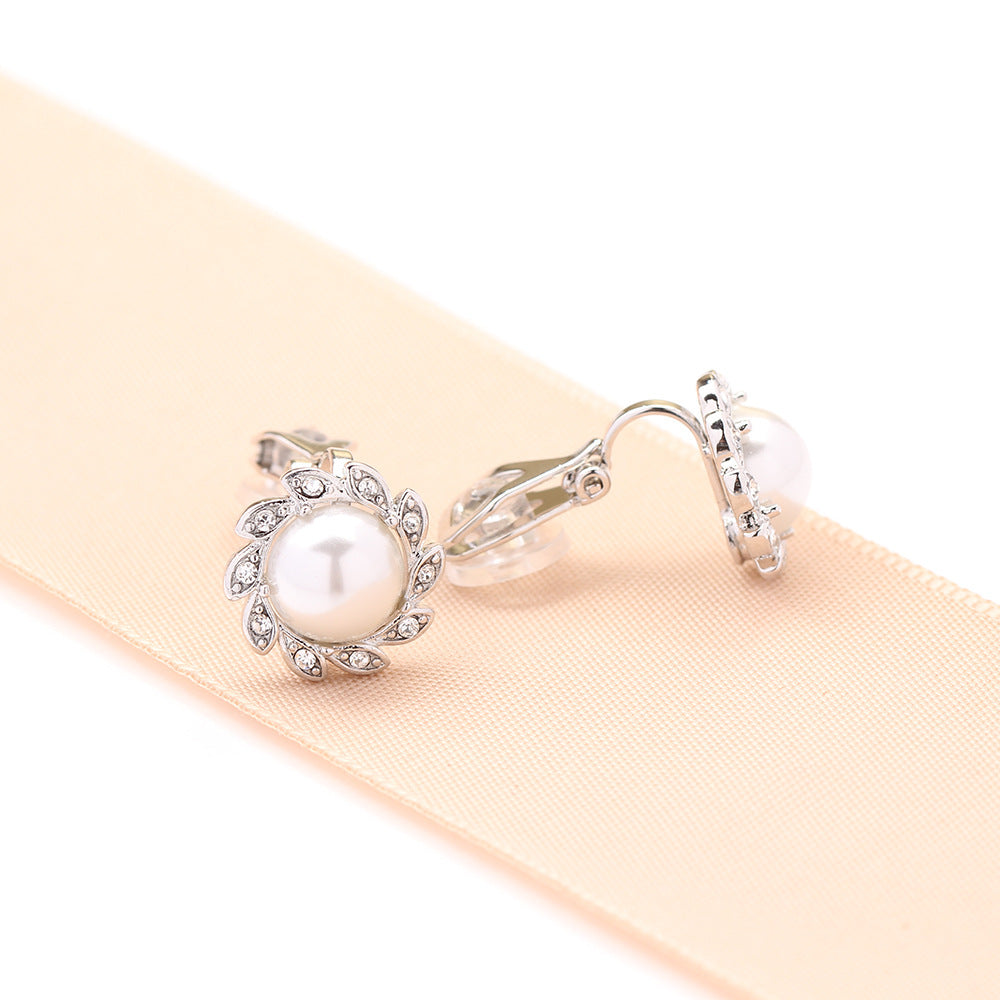 Simple Refined Rhinestone Artificial Pearl Earrings-Jewearrings