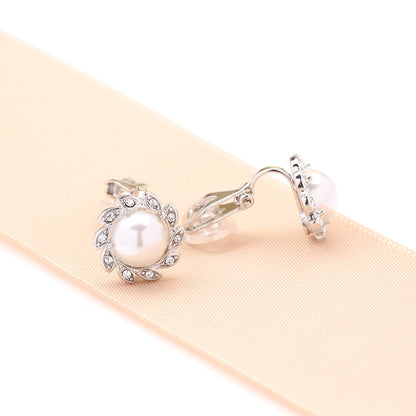 Simple Refined Rhinestone Artificial Pearl Earrings-Jewearrings