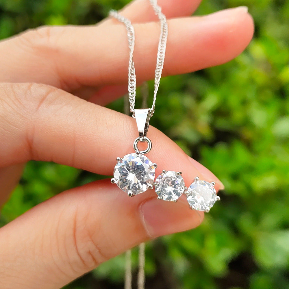 Women's Rhinestone Zircon Stud Earrings Necklace Set-Jewearrings