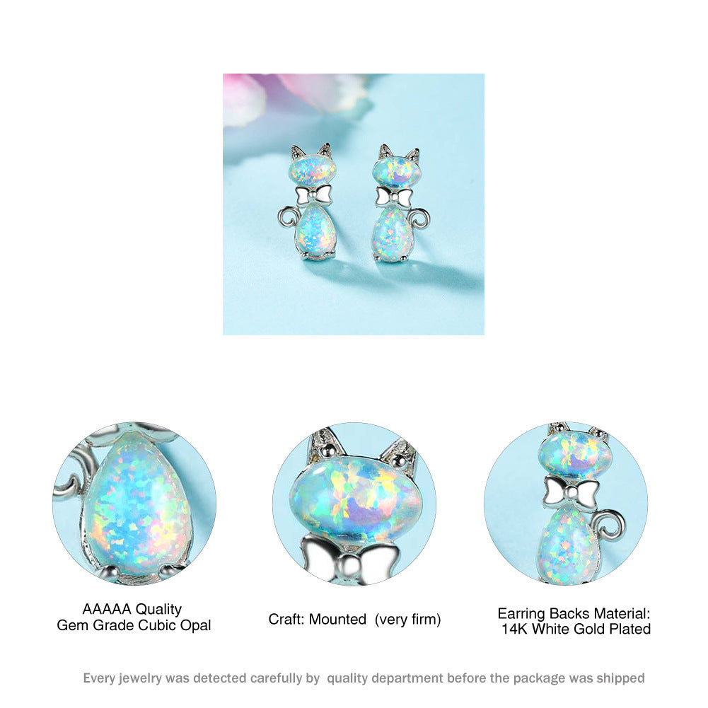 Sweet and lovely bow platinum cat earrings-Jewearrings