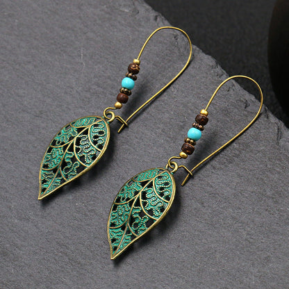 Vintage Tribal Ancient Bronze Dangle Earrings Bohemian Large Long Hollow Earrings-Jewearrings