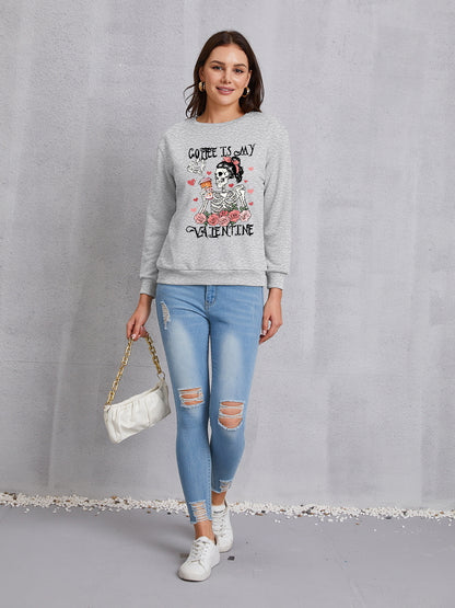 COFFEE IS MY VALENTINE Round Neck Sweatshirt-Jewearrings