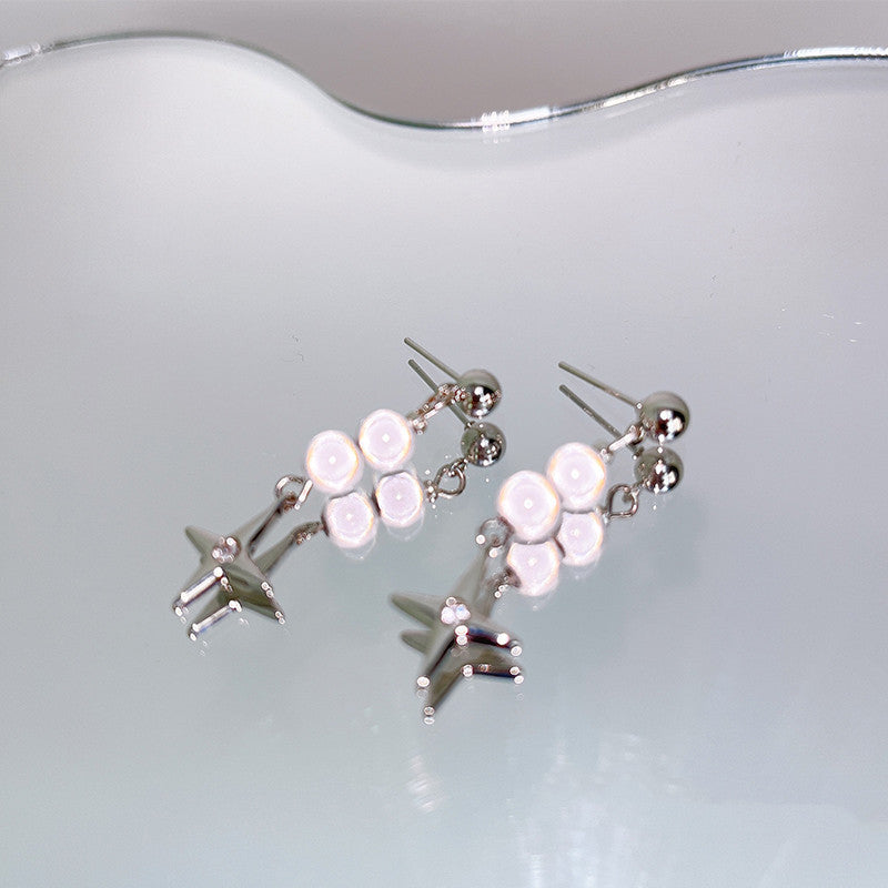 Niche Design Reflective Pearl Cross Star Stud Earrings-Jewearrings