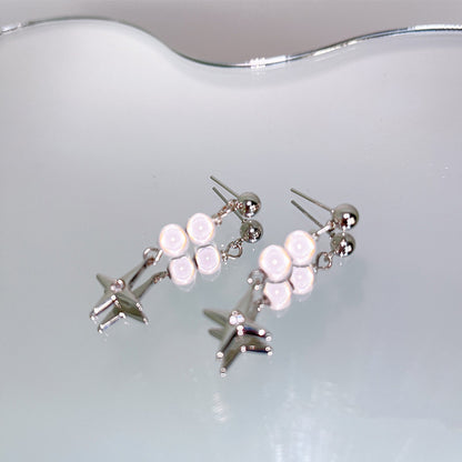 Niche Design Reflective Pearl Cross Star Stud Earrings-Jewearrings