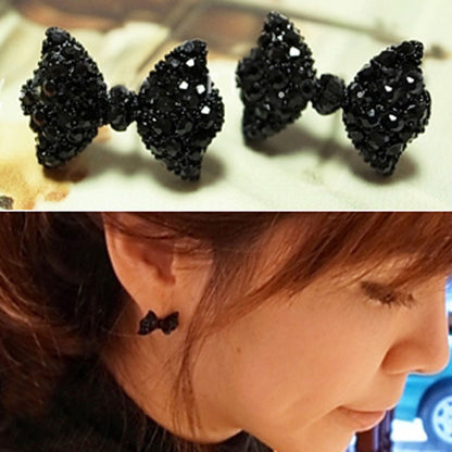 Women's Black Bow Stud Earrings-Jewearrings