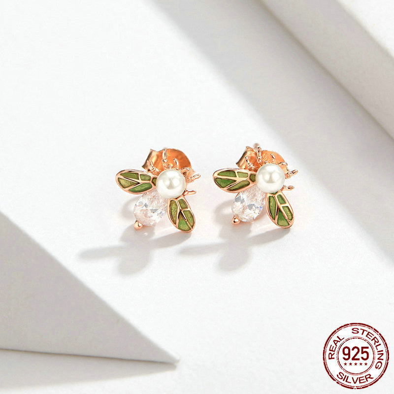 Cute Animal Little Bee 925 Sterling Silver Earrings-Jewearrings