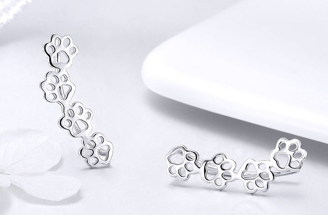 European and American popular earrings pet dog paw print S925 sterling silver ladies earrings-Jewearrings