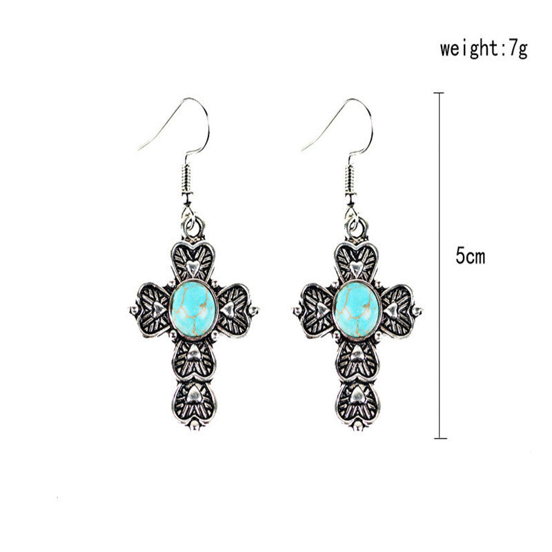 Vintage pattern cross earrings-Jewearrings