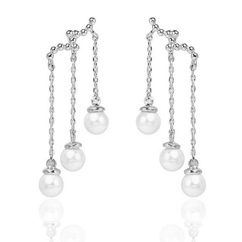 Korean Water Drop Three-Layer Pearl Long Earrings-Jewearrings