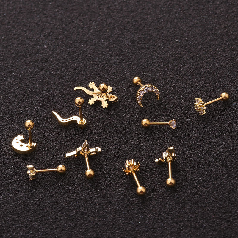 Golden Gecko Stud Earrings-Jewearrings