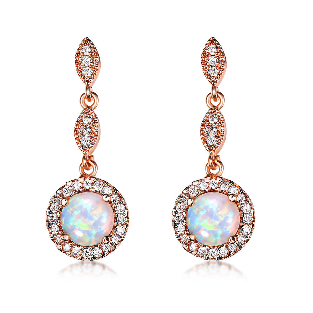 Trendy Rose Gold White Gold Multicolor Round Opal Draping Versatile Earrings-Jewearrings