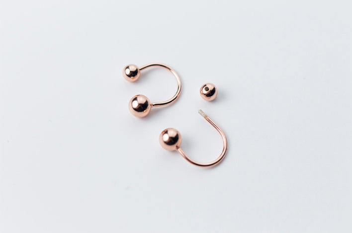 Rose Gold Minimalism Cute Smooth Bead Stud Earrings-Jewearrings