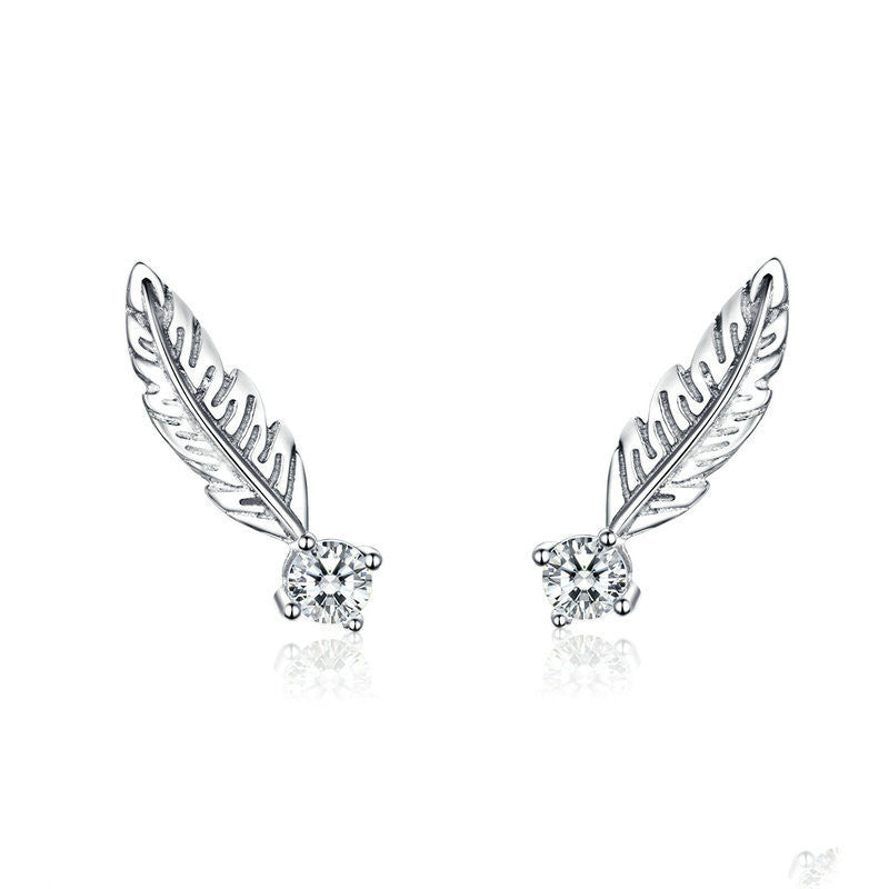 White Feather S925 Sterling Silver Stud Earrings-Jewearrings