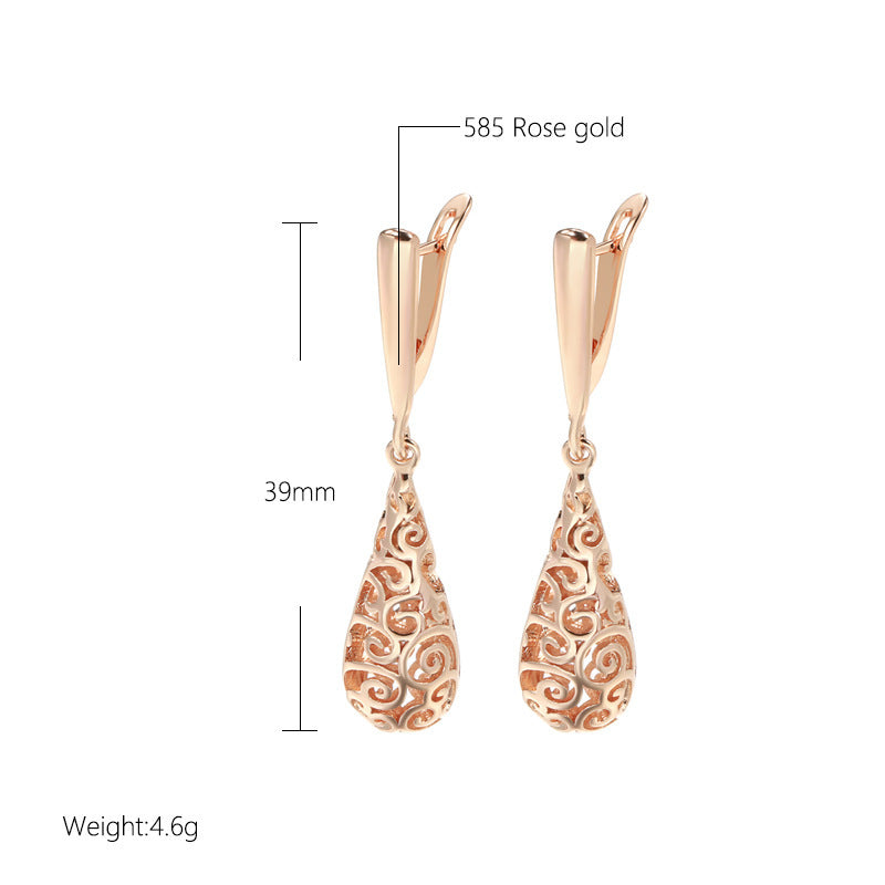 Water Drop Hollow Pattern Earrings Female S Internet-famous And Vintage Rose Gold-Jewearrings