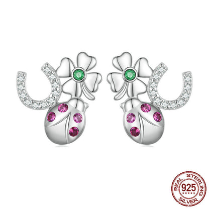 S925 Sterling Silver Lucky Combination Earrings Plated With Platinum Zircon-Jewearrings