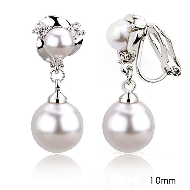 Style Tassel Clip Sterling Silver Pearl Earrings For Women-Jewearrings