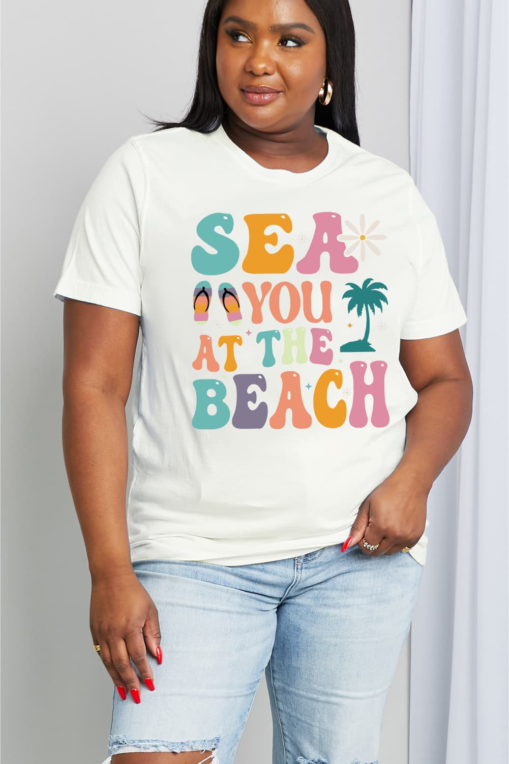 Simply Love Full Size SEA YOU AT THE BEACH Graphic Cotton Tee-Jewearrings