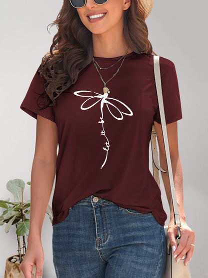 Dragonfly Graphic Round Neck Short Sleeve T-Shirt-Jewearrings