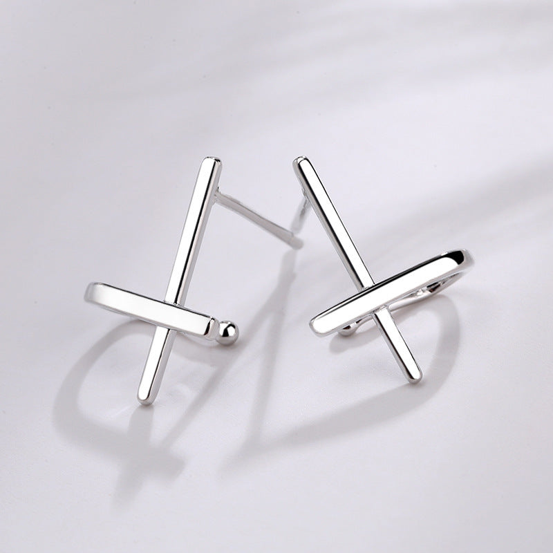 Cross Personality Line Cross Earrings Simple-Jewearrings