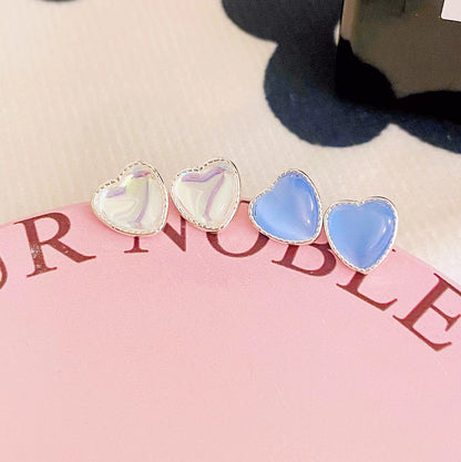 Sterling Silver Needle Super Fairy Small Opal Love Heart Stud Earrings-Jewearrings