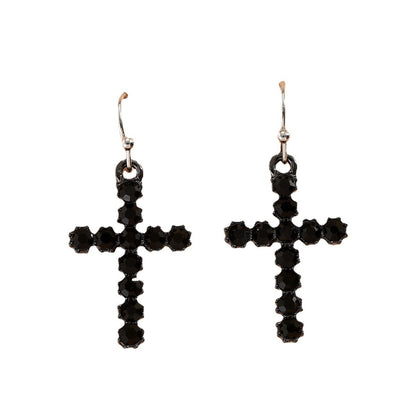 Women's Fashion Black Cross Jeweled Earrings-Jewearrings