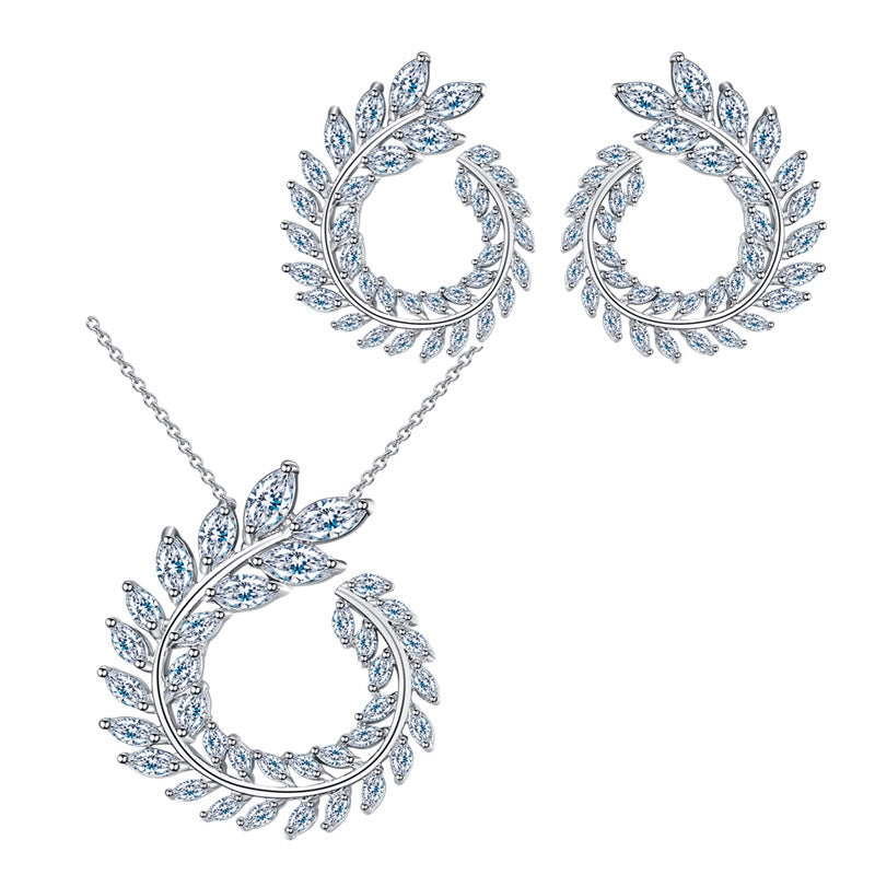 Zircon necklace earrings two-piece anti-allergic earrings true white gold plating color-Jewearrings