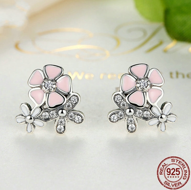 Sterling Silver Daisy Cherry Blossom Earrings-Jewearrings