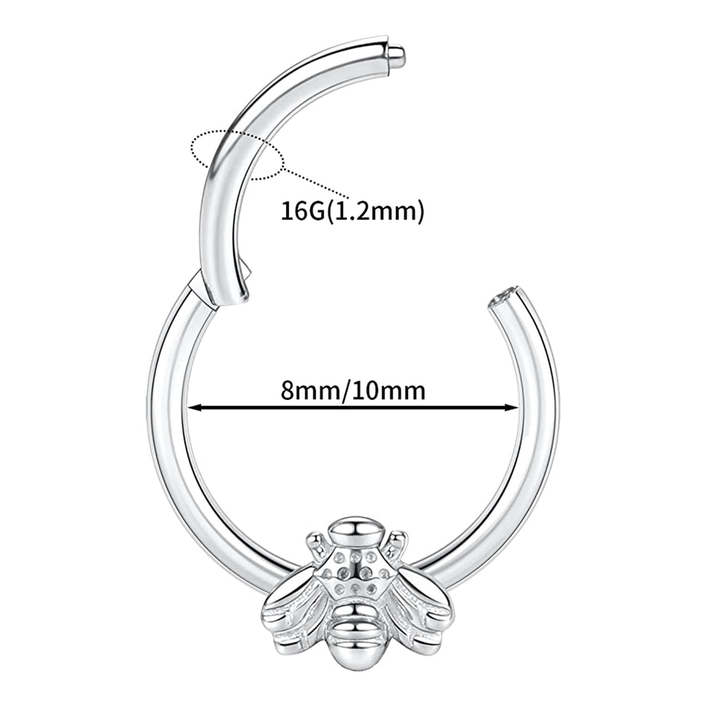 Bee Diaphragm Buckle 316L Surgical Steel Hinge Nose Ring Cartilage Piercing Earrings-Jewearrings