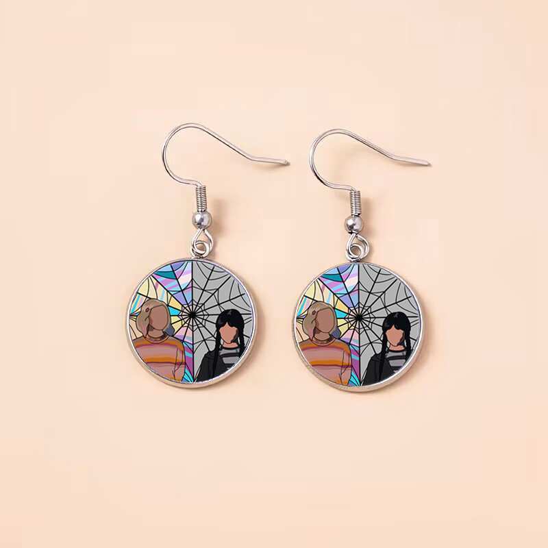 Punk Wednesday Stainless Steel Glass Dome Dangle Earrings For Women Girls-Jewearrings