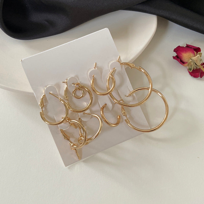 Metal Four-Piece Hoop Earrings-Jewearrings