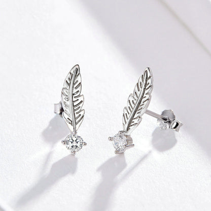 White Feather S925 Sterling Silver Stud Earrings-Jewearrings