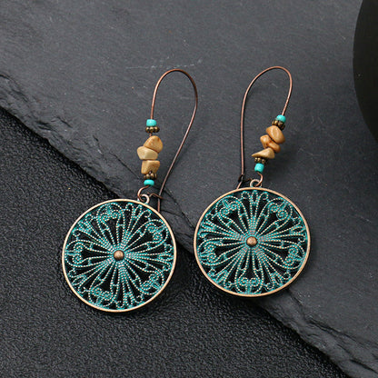 Vintage Tribal Ancient Bronze Dangle Earrings Bohemian Large Long Hollow Earrings-Jewearrings