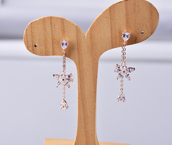 S925 sterling silver flower tassel earrings-Jewearrings