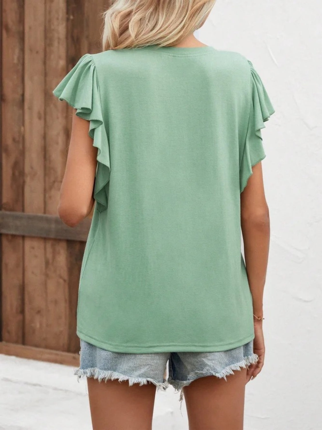 Notched Cap Sleeve T-Shirt-Jewearrings